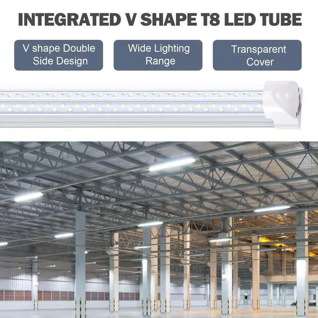 Alt view image 5 of 6 - 120W T8 V Shape Integrated Tube Light,8ft led Shop Light Fixture,4 Row 270 Degree Angle Design, AC85-277V 14400 Lumens 6000K Cold White, Double Side LED Cooler Door Light 10 Pack