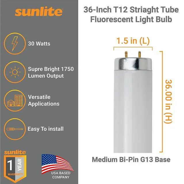 Alt view image 2 of 5 - 30025 F30T12/DL 36-Inch T12 Straight Tube Fluorescent Lamp, 30 Watts, 1750 Lumens, 6500K Daylight, Medium Bi-Pin G13 Base, 30 Pack