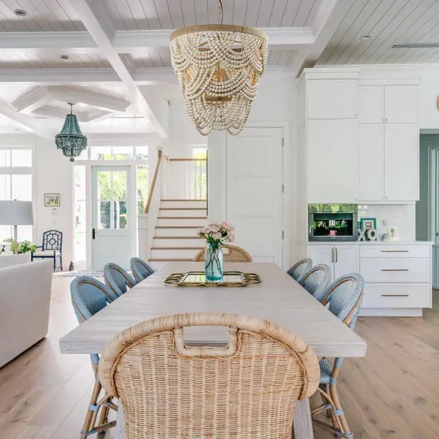 Alt view image 6 of 6 - Boho Wood Beaded Chandelier - Vintage Rustic Farmhouse Coastal Chandeliers - 4-Light Pendant Light Fixture for Living Room Dining Room Kitchen Entryway Foyer, 39.4" Adjustable Chain, E12 Socket
