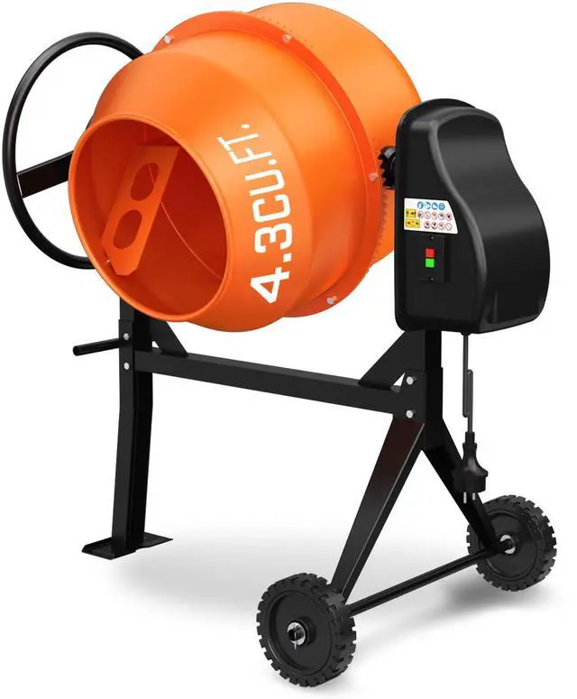 Main image of 4.3 Cu. Ft. Cement Mixer, Portable Electric Concrete Mixer | Heavy Duty 450W Mixer with Wheels & Stand, 3/5 HP Motor for Mortar, Stucco, Fodder and Small Construction Jobs, Orange