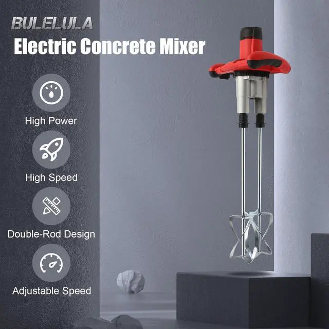 Alt view image 2 of 6 - 2800W Handheld Electric Concrete Mixer, Cement Mixer Dual Paddle, Portable Mortar Mixer 6 Adjustable Speed, Electric Concrete Plaster Grout Paint Mortar Mixer Machine Red