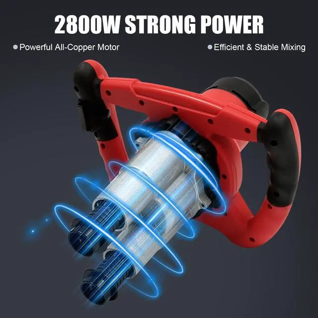 Alt view image 3 of 6 - 2800W Handheld Electric Concrete Mixer, Cement Mixer Dual Paddle, Portable Mortar Mixer 6 Adjustable Speed, Electric Concrete Plaster Grout Paint Mortar Mixer Machine Red