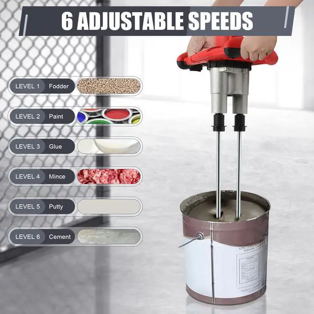 Alt view image 4 of 6 - 2800W Handheld Electric Concrete Mixer, Cement Mixer Dual Paddle, Portable Mortar Mixer 6 Adjustable Speed, Electric Concrete Plaster Grout Paint Mortar Mixer Machine Red