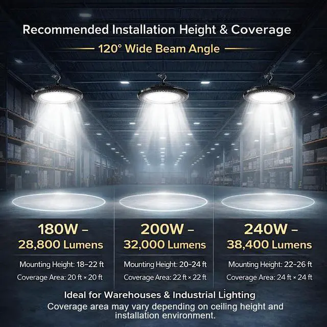 Alt view image 3 of 6 - 480V LED UFO High Bay Light, 240W/200W/180W Power Selectable, 4000K/5000K/5700K CCT Tunable, 0-10V Dimmable, ETL Listed Open Hook, 1000W MH/HPS Equivalent