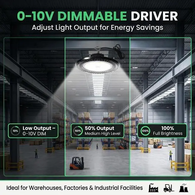 Alt view image 4 of 6 - 480V LED UFO High Bay Light, 240W/200W/180W Power Selectable, 4000K/5000K/5700K CCT Tunable, 0-10V Dimmable, ETL Listed Open Hook, 1000W MH/HPS Equivalent
