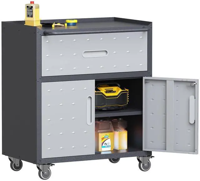 Main image of Garage Storage Cabinet with Wheels Metal Garage Cabinets with Drawer Heavy Duty Steel Rolling Tool Cabinet with Lock Rolling Tool Cart Mobile Cabinet for Warehouse Basement, Assembly Required
