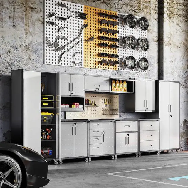 Alt view image 2 of 6 - Garage Storage Cabinet with Wheels Metal Garage Cabinets with Drawer Heavy Duty Steel Rolling Tool Cabinet with Lock Rolling Tool Cart Mobile Cabinet for Warehouse Basement, Assembly Required