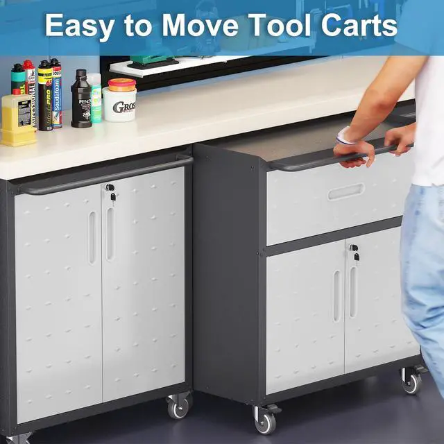 Alt view image 4 of 6 - Garage Storage Cabinet with Wheels Metal Garage Cabinets with Drawer Heavy Duty Steel Rolling Tool Cabinet with Lock Rolling Tool Cart Mobile Cabinet for Warehouse Basement, Assembly Required