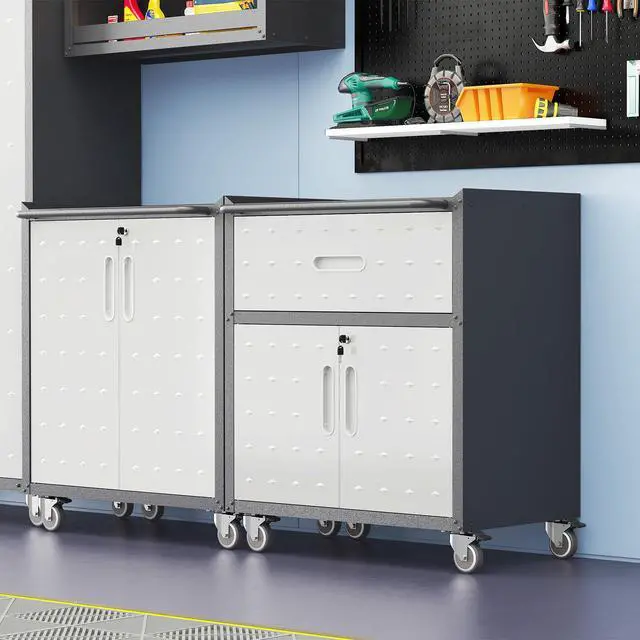 Alt view image 6 of 6 - Garage Storage Cabinet with Wheels Metal Garage Cabinets with Drawer Heavy Duty Steel Rolling Tool Cabinet with Lock Rolling Tool Cart Mobile Cabinet for Warehouse Basement, Assembly Required