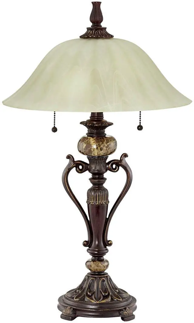 Main image of Amor 26" Tall Table Lamp Alabaster Glass Bronze Brown Accent Cottage | Traditional Flared Vintage Marble Living Room Bedroom House Bedside Nightstand Home Family Champagne Shade