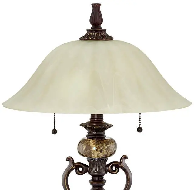 Alt view image 3 of 6 - Amor 26" Tall Table Lamp Alabaster Glass Bronze Brown Accent Cottage | Traditional Flared Vintage Marble Living Room Bedroom House Bedside Nightstand Home Family Champagne Shade