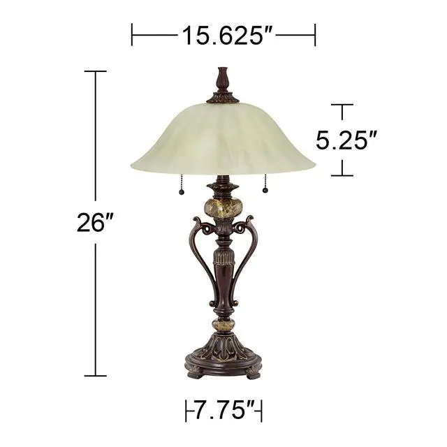 Alt view image 4 of 6 - Amor 26" Tall Table Lamp Alabaster Glass Bronze Brown Accent Cottage | Traditional Flared Vintage Marble Living Room Bedroom House Bedside Nightstand Home Family Champagne Shade