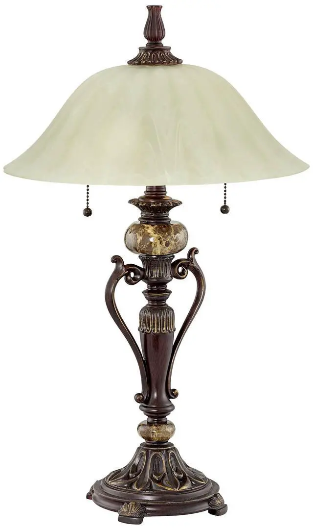 Alt view image 5 of 6 - Amor 26" Tall Table Lamp Alabaster Glass Bronze Brown Accent Cottage | Traditional Flared Vintage Marble Living Room Bedroom House Bedside Nightstand Home Family Champagne Shade