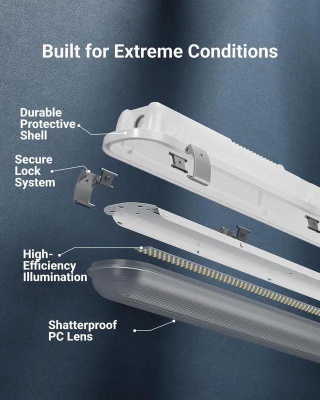 Alt view image 3 of 6 - Sunco 1 Pack 8FT LED Vapor Tight Light, Dual Selectable, 16-90W, Dimmable | 11700LM, Selectable CCT 3500K/4000K/5000K, Selectable Wattage 16W/75W/90W, Surface Mount, IP66, for Garage, Shop, UL, DLC