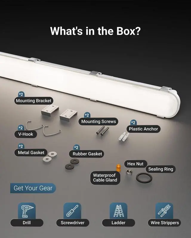 Alt view image 4 of 6 - Sunco 1 Pack 8FT LED Vapor Tight Light, Dual Selectable, 16-90W, Dimmable | 11700LM, Selectable CCT 3500K/4000K/5000K, Selectable Wattage 16W/75W/90W, Surface Mount, IP66, for Garage, Shop, UL, DLC