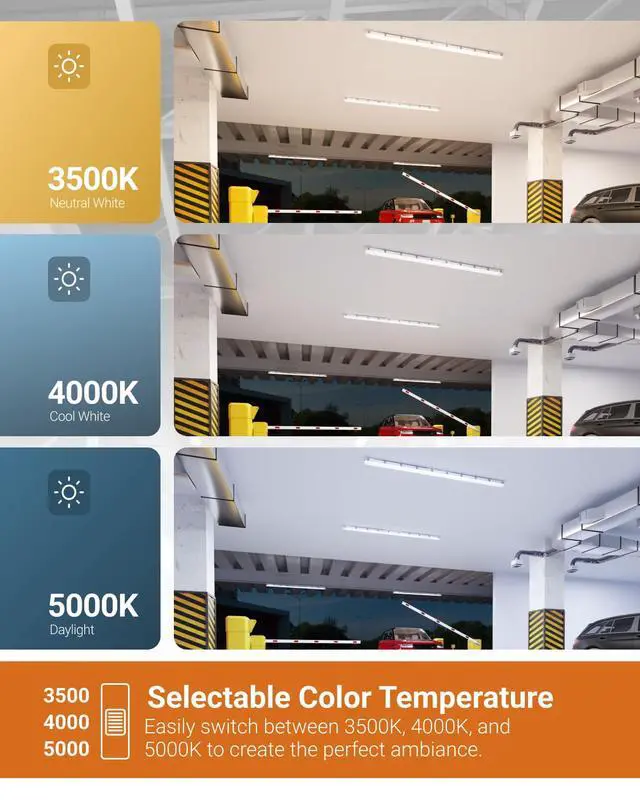 Alt view image 6 of 6 - Sunco 1 Pack 8FT LED Vapor Tight Light, Dual Selectable, 16-90W, Dimmable | 11700LM, Selectable CCT 3500K/4000K/5000K, Selectable Wattage 16W/75W/90W, Surface Mount, IP66, for Garage, Shop, UL, DLC