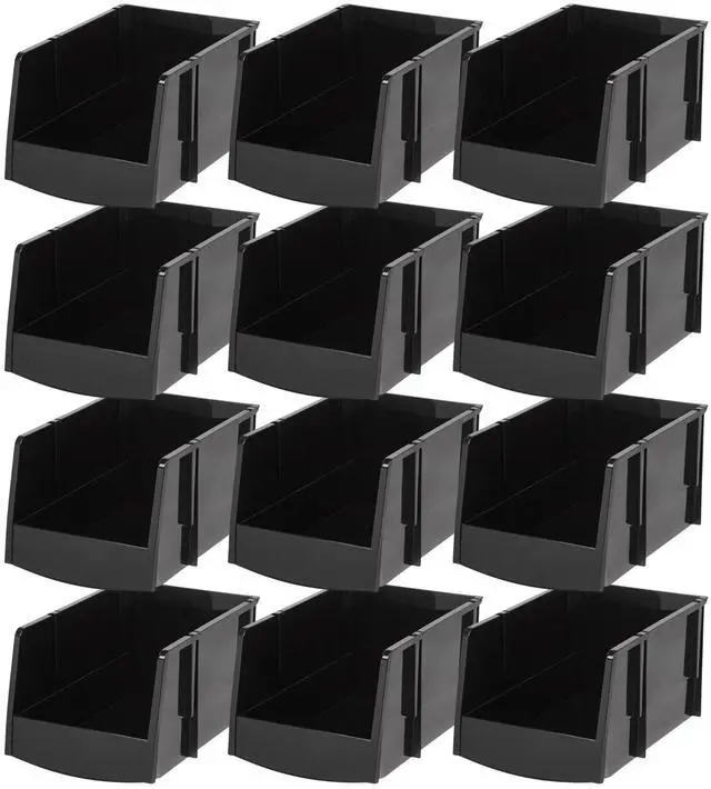 Main image of 12 Pack Stackable Storage Bins Open Front Plastic Organizer Caddy Basket, Hardware Crafts, Small Parts, Nuts/Bolts, Garage Tools, Jumbo