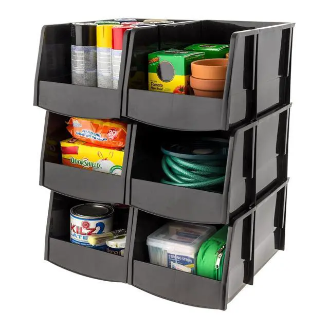 Alt view image 2 of 6 - 12 Pack Stackable Storage Bins Open Front Plastic Organizer Caddy Basket, Hardware Crafts, Small Parts, Nuts/Bolts, Garage Tools, Jumbo