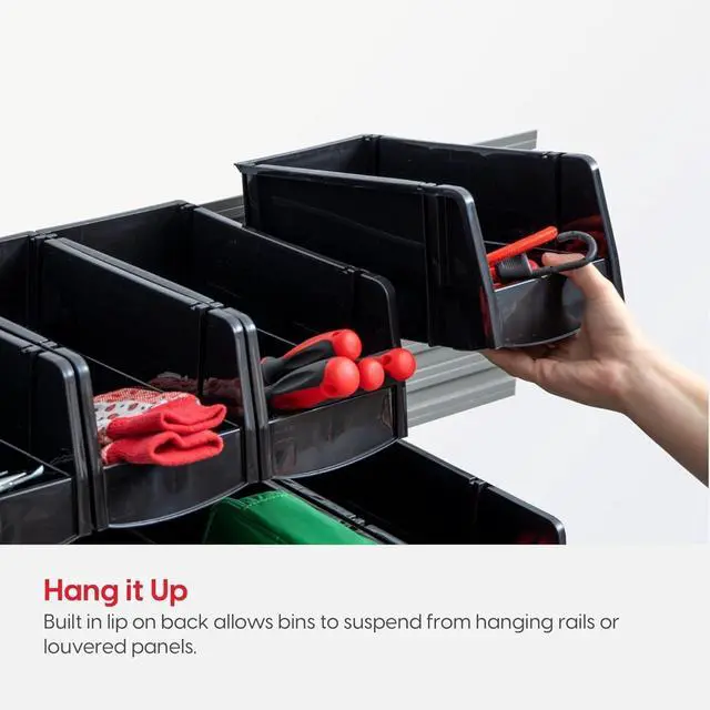 Alt view image 5 of 6 - 12 Pack Stackable Storage Bins Open Front Plastic Organizer Caddy Basket, Hardware Crafts, Small Parts, Nuts/Bolts, Garage Tools, Jumbo