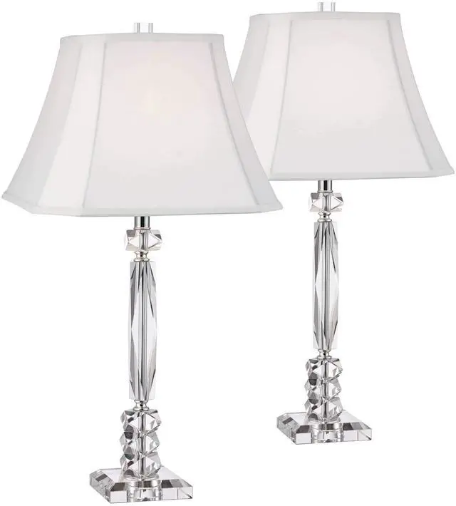 Main image of Mitzie 25 1/2" High Table Lamp Set of 2 Silver Cut Crystal Column | Geneva Traditional Metal Living Room Bedroom House Bedside Nightstand Home Office White Square Shade
