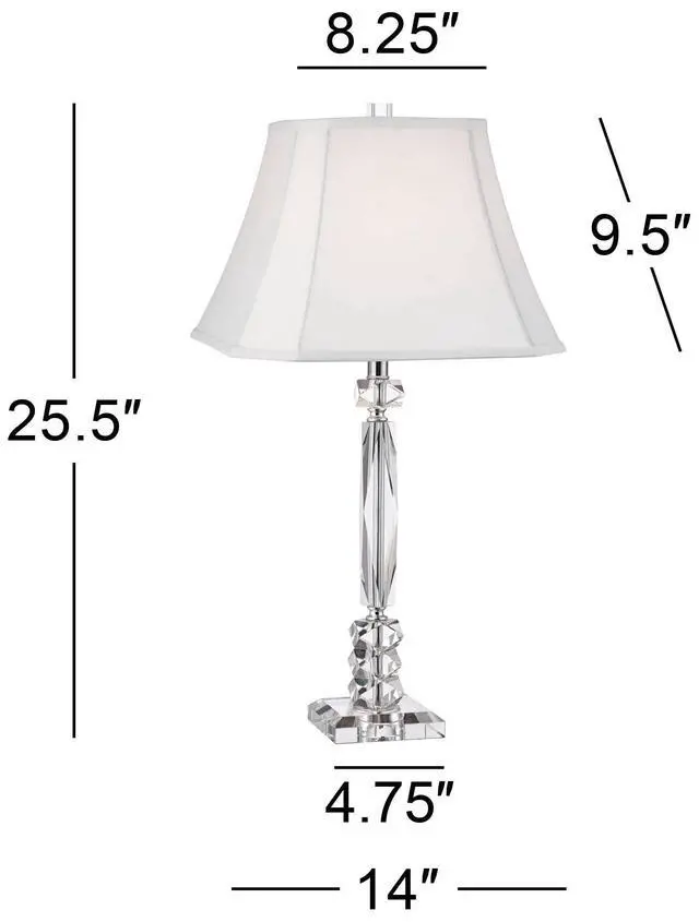 Alt view image 4 of 6 - Mitzie 25 1/2" High Table Lamp Set of 2 Silver Cut Crystal Column | Geneva Traditional Metal Living Room Bedroom House Bedside Nightstand Home Office White Square Shade