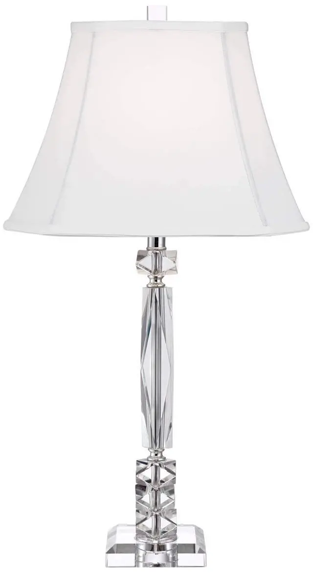 Alt view image 6 of 6 - Mitzie 25 1/2" High Table Lamp Set of 2 Silver Cut Crystal Column | Geneva Traditional Metal Living Room Bedroom House Bedside Nightstand Home Office White Square Shade