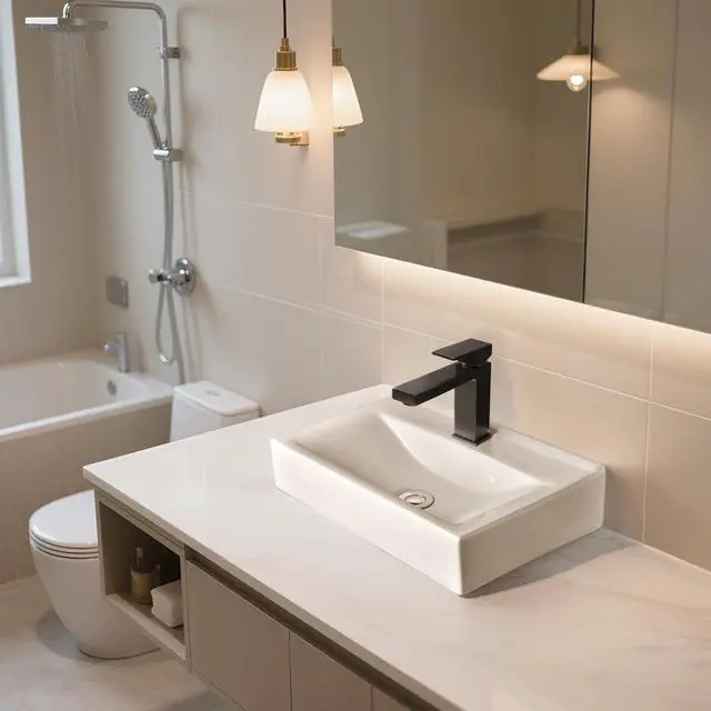 Alt view image 3 of 6 - Porcelain Bathroom Vessel Sink 18"x12" with ORB Single Handle | Faucet Pop-up Drain Set Rectangle Above Counter Top Vanity Basin Arts & Crafts