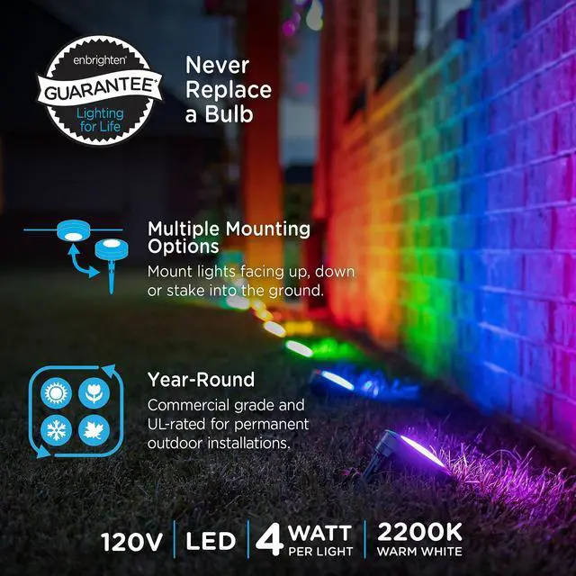 Alt view image 2 of 6 - Landscape Lighting, 50ft, 6 Lights, Remote Control | Color Changing LEDs, Waterproof, Plastic Stakes, 10ft Spacing for Flexible Install, All-in-One Garden & Path Lighting Kit