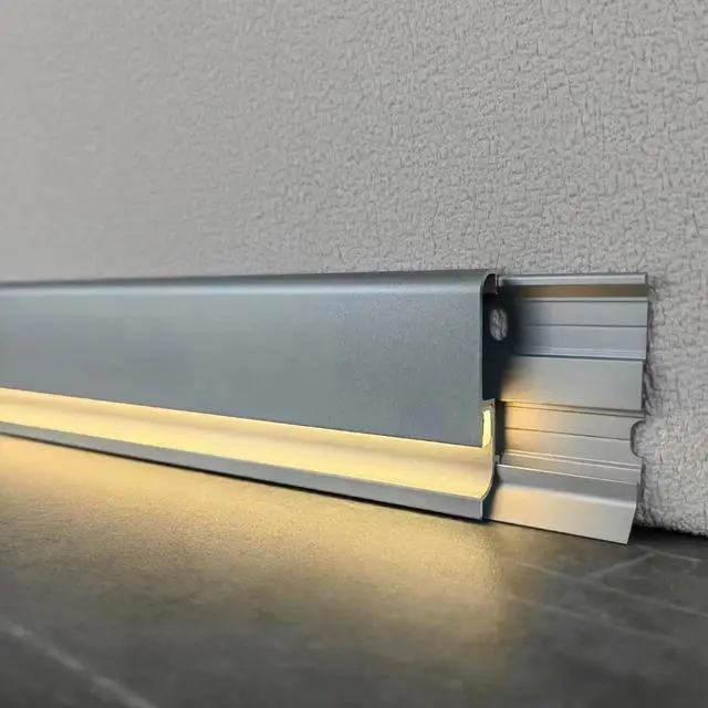 Main image of 3.3ft/1M Minimalist Skirting Baseboard, H5cm(2inches) Metal Aluminum Board | 20 Pack LED Aluminum Floor Skirting Board with Nature Light Silicone Led Strip, Illuminated Bottom with Accessories(Silver)