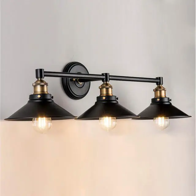Alt view image 2 of 5 - Andante 3 Light Bathroom Vanity Light Industrial Gold and Matte Black Bathroom Light Fixtures Above Mirror Bathroom Light Farmhouse Vanity Lights for Bathroom Lighting, Bulb Included