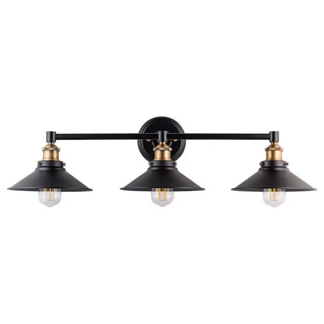Alt view image 4 of 5 - Andante 3 Light Bathroom Vanity Light Industrial Gold and Matte Black Bathroom Light Fixtures Above Mirror Bathroom Light Farmhouse Vanity Lights for Bathroom Lighting, Bulb Included