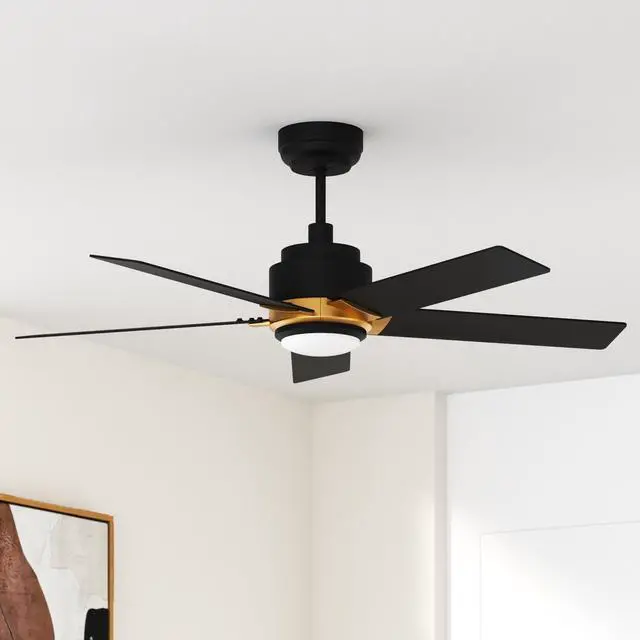 Alt view image 2 of 6 - Smart Ceiling Fans with Lights and Remote, 52 Inch Low Profile Ceiling Fan with Dimmable LED Light, 10-Speed Reversible DC Motor Works with APP/Alexa/Google Assistant/Siri Control(Black/Gold)