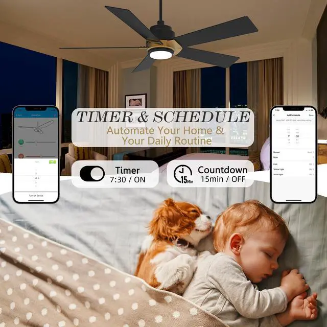 Alt view image 5 of 6 - Smart Ceiling Fans with Lights and Remote, 52 Inch Low Profile Ceiling Fan with Dimmable LED Light, 10-Speed Reversible DC Motor Works with APP/Alexa/Google Assistant/Siri Control(Black/Gold)