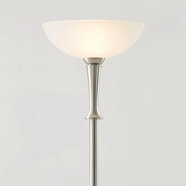 Main image of Verdugo 70" Tall Brushed Nickel Torchiere Floor Lamp with Dimmer | Modern Art Deco Standing Large Foot Switch Silver Metal Finish Living Room Bedroom House Reading Office Home Decor