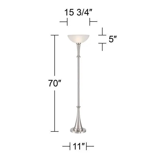 Alt view image 4 of 6 - Verdugo 70" Tall Brushed Nickel Torchiere Floor Lamp with Dimmer | Modern Art Deco Standing Large Foot Switch Silver Metal Finish Living Room Bedroom House Reading Office Home Decor