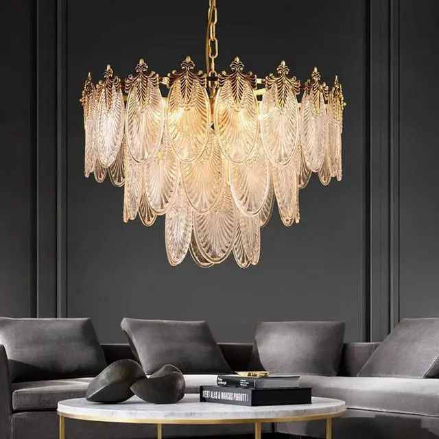 Main image of FanErsai Modern Crystal Chandelier Golden Vintage Pendant Lighting with Leaf Crystal Drum 8-Light French Raindrop Ceiling Light Fixture Perfect for Living Room Dining Room Bedroom Entryway Foyer