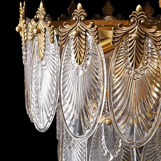 Alt view image 2 of 6 - FanErsai Modern Crystal Chandelier Golden Vintage Pendant Lighting with Leaf Crystal Drum 8-Light French Raindrop Ceiling Light Fixture Perfect for Living Room Dining Room Bedroom Entryway Foyer