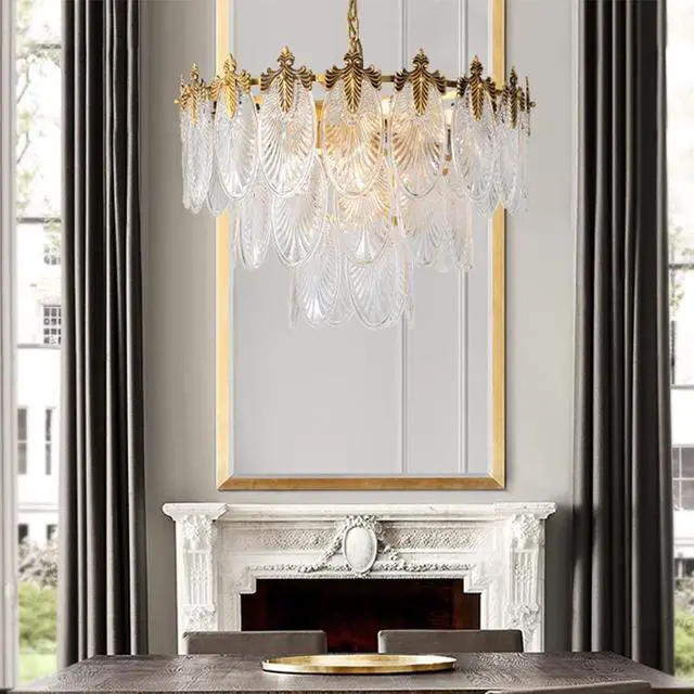 Alt view image 3 of 6 - FanErsai Modern Crystal Chandelier Golden Vintage Pendant Lighting with Leaf Crystal Drum 8-Light French Raindrop Ceiling Light Fixture Perfect for Living Room Dining Room Bedroom Entryway Foyer