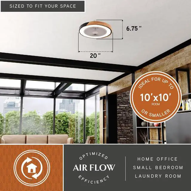Alt view image 4 of 6 - Everette 20 in. Matte Black Indoor Low Profile Flush Mount Contemporary Ceiling Fan with Clear Blades, Dimmable Integrated LED Light Kit and Remote Control, 6 Speed, Energy Efficient DC Motor