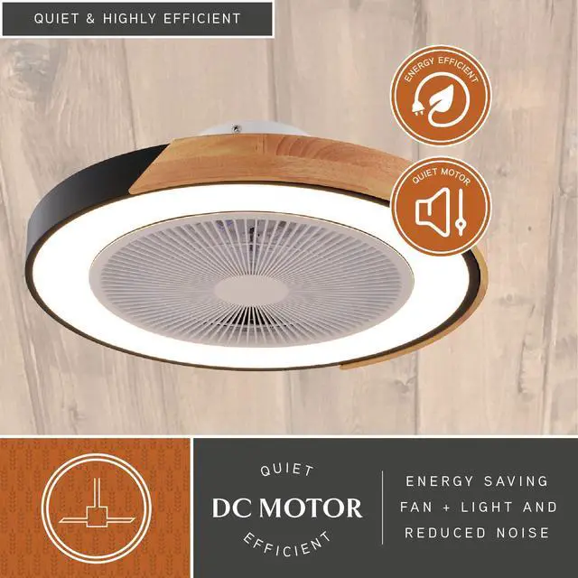 Alt view image 6 of 6 - Everette 20 in. Matte Black Indoor Low Profile Flush Mount Contemporary Ceiling Fan with Clear Blades, Dimmable Integrated LED Light Kit and Remote Control, 6 Speed, Energy Efficient DC Motor