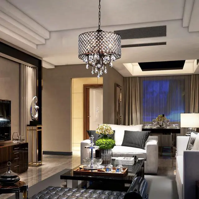 Alt view image 3 of 6 - Marya Drum Crystal Chandelier, 4 Lights Glam Lighting Fixture, Antique Copper Finish, Adjustable Ceiling Light with Round Crystal Drum Shade for Living Room, Bedroom, Kitchen
