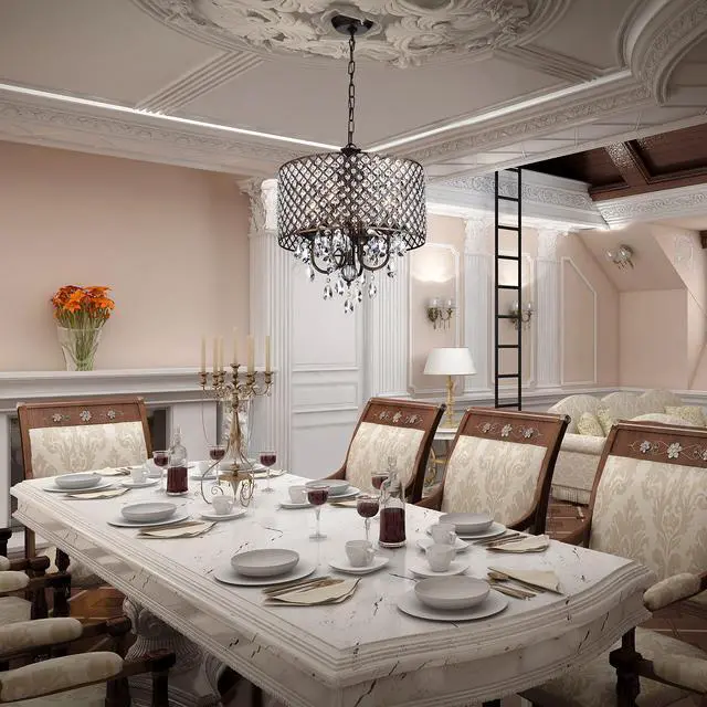Alt view image 4 of 6 - Marya Drum Crystal Chandelier, 4 Lights Glam Lighting Fixture, Antique Copper Finish, Adjustable Ceiling Light with Round Crystal Drum Shade for Living Room, Bedroom, Kitchen