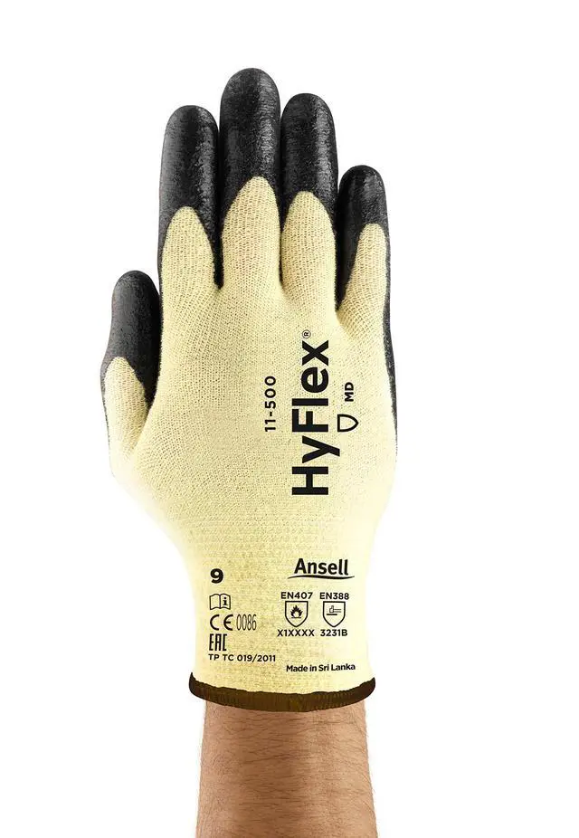 Alt view image 2 of 6 - HyFlex 11-500 Kevlar Glove, Cut Resistant, Black Foam Nitrile Coating, Knit Wrist Cuff, X-Large, Size 10 (Pack of 12)