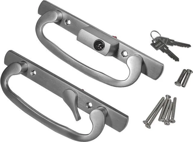 Main image of 8.5" Legacy Sliding Patio Glass Door Offset Latch Brushed Chrome Handle Set with Keys - Sash Controls 2265 Keyed Lock - Fits 3-15/16" Screw Hole Spacing and 1-1/4" to 2-1/4" Door Thickness