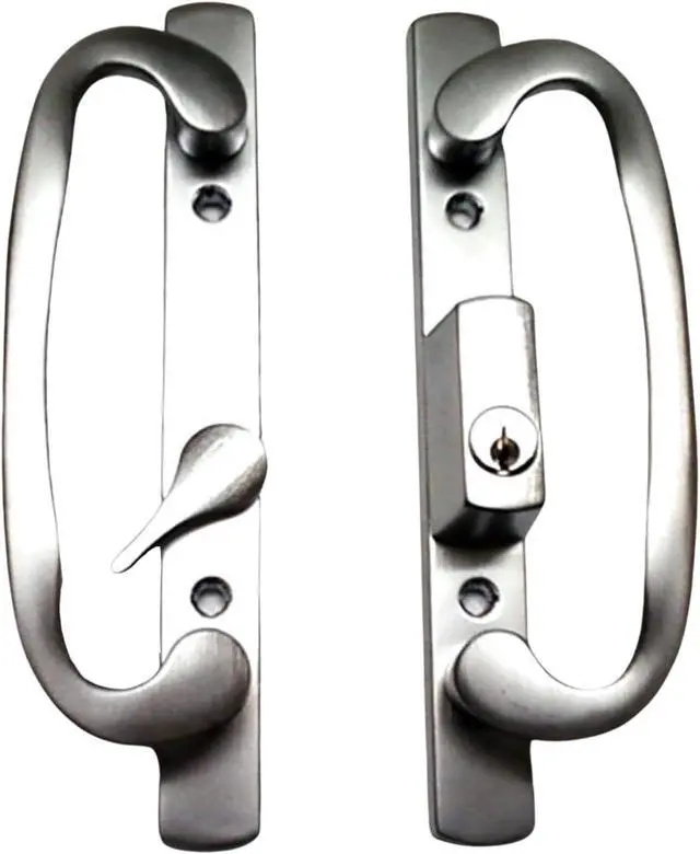 Alt view image 3 of 5 - 8.5" Legacy Sliding Patio Glass Door Offset Latch Brushed Chrome Handle Set with Keys - Sash Controls 2265 Keyed Lock - Fits 3-15/16" Screw Hole Spacing and 1-1/4" to 2-1/4" Door Thickness