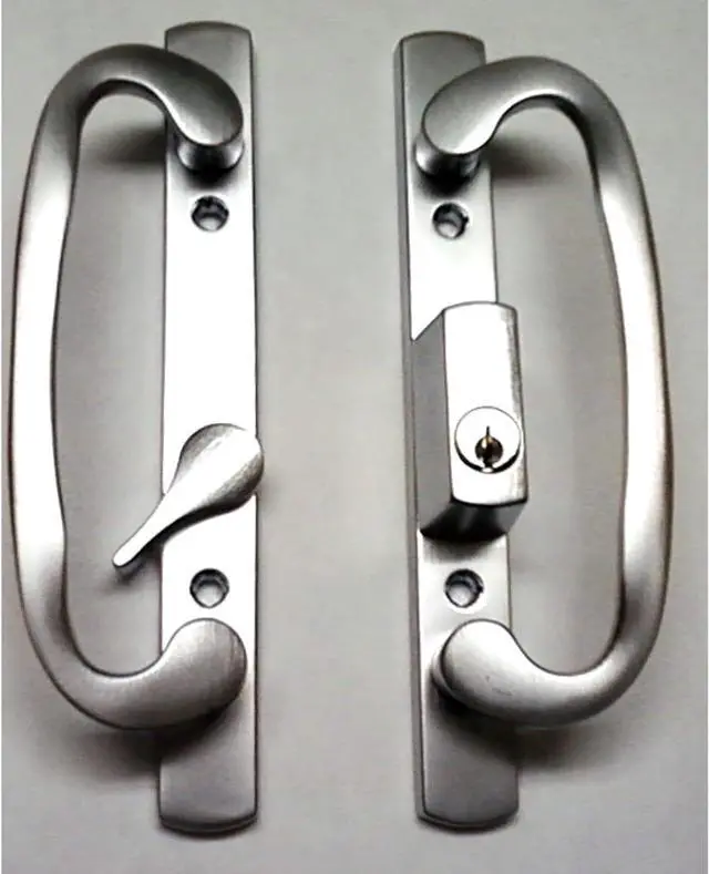 Alt view image 4 of 5 - 8.5" Legacy Sliding Patio Glass Door Offset Latch Brushed Chrome Handle Set with Keys - Sash Controls 2265 Keyed Lock - Fits 3-15/16" Screw Hole Spacing and 1-1/4" to 2-1/4" Door Thickness