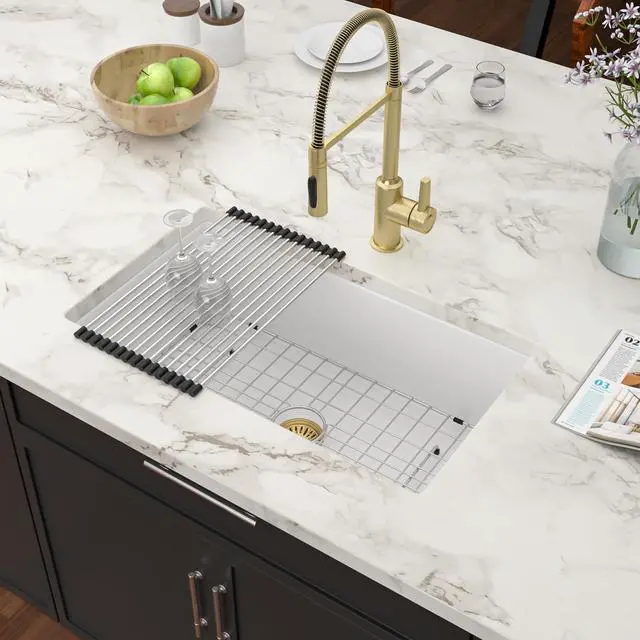 Alt view image 2 of 6 - White Undermount Kitchen Sink 32 Inch - Glossy White Fireclay Drop In Kitchen Sink Dual Mount Heavy Duty Single Bowl Undermount Sinks Basin with Luxury Accessories 32"x19"x10"