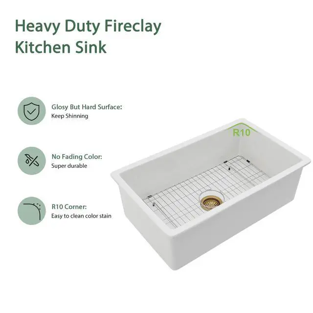Alt view image 4 of 6 - White Undermount Kitchen Sink 32 Inch - Glossy White Fireclay Drop In Kitchen Sink Dual Mount Heavy Duty Single Bowl Undermount Sinks Basin with Luxury Accessories 32"x19"x10"