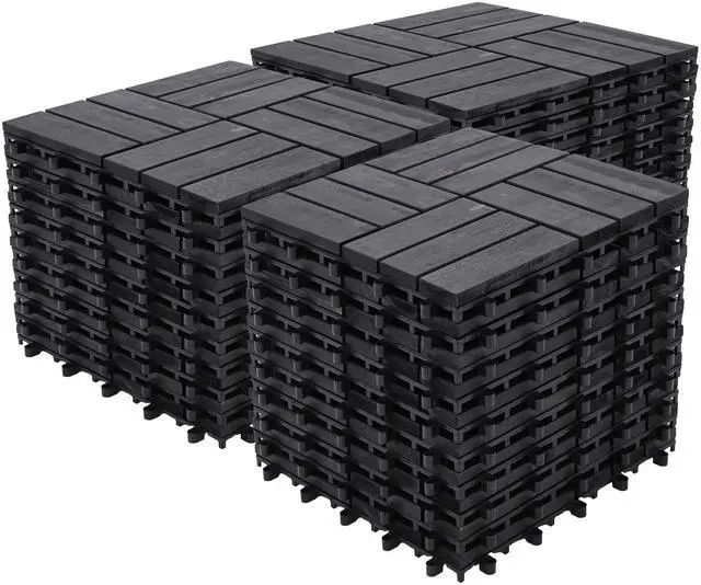 Main image of Bliss Outdoors Hardwood 12-Slat Interlocking Deck Tiles, Acacia Wooden Waterproof Patio Flooring or Balcony Indoor/Outdoor, Aged Black, Set of 30
