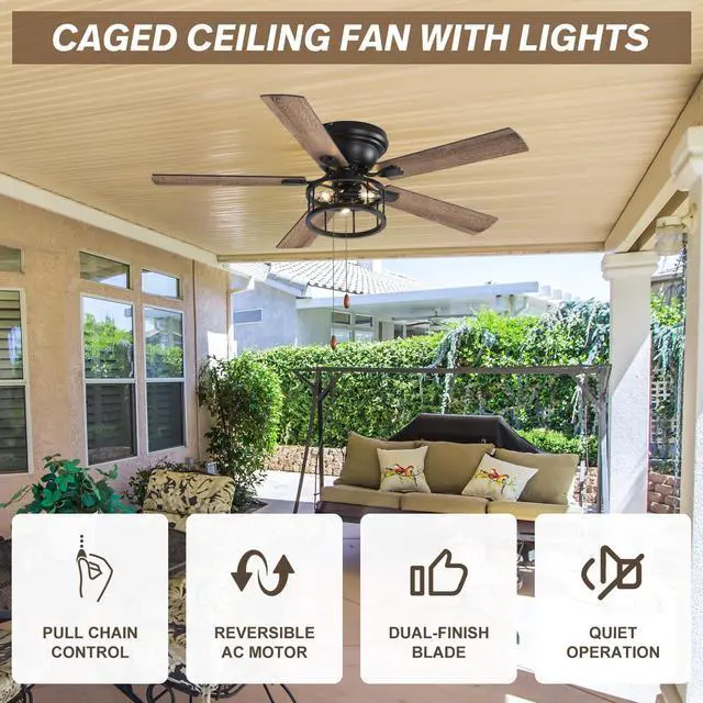 Alt view image 2 of 6 - 72 Inch Farmhouse Chandelier Ceiling Fan, Large Ceiling Fans with Lights, for Bedroom Rustic Lighting Ceiling Fans Outdoor Indoor, 6 Speed Reversible Quiet DC Motor (Pull Cord Fan Style, 52 inch)
